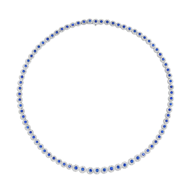 14kt White Gold 6.66ctw Blue Sapphire and Diamond Graduated Necklace