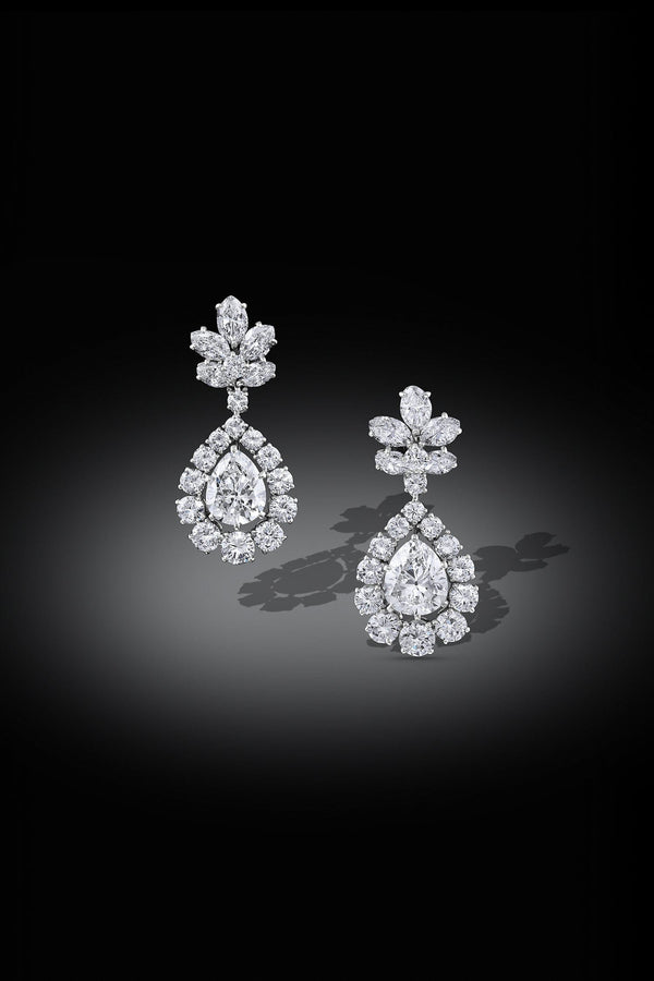 "Bulgari" Diamond Pear Drop Platinum Earrings - Estate