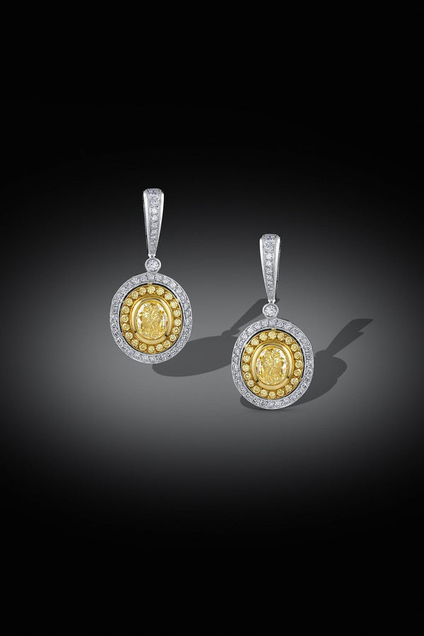“Michael Beaudry" 18k White Gold Fancy Yellow Drop Earrings, GIA Certified