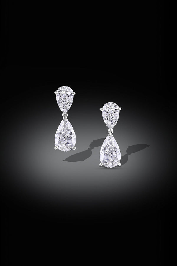 Pear Brilliant Diamond Platinum Earrings, GIA Certified