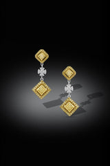 18k White Yellow Gold Fancy Yellow Diamond Maltese Cross Earrings