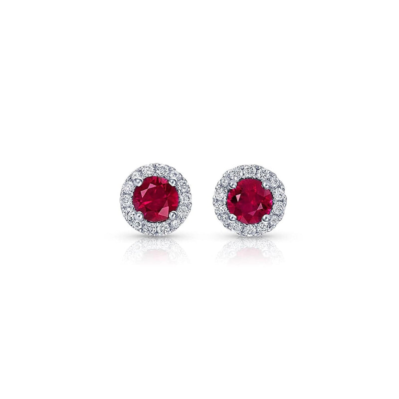 Round Brilliant Ruby and Diamond Studs