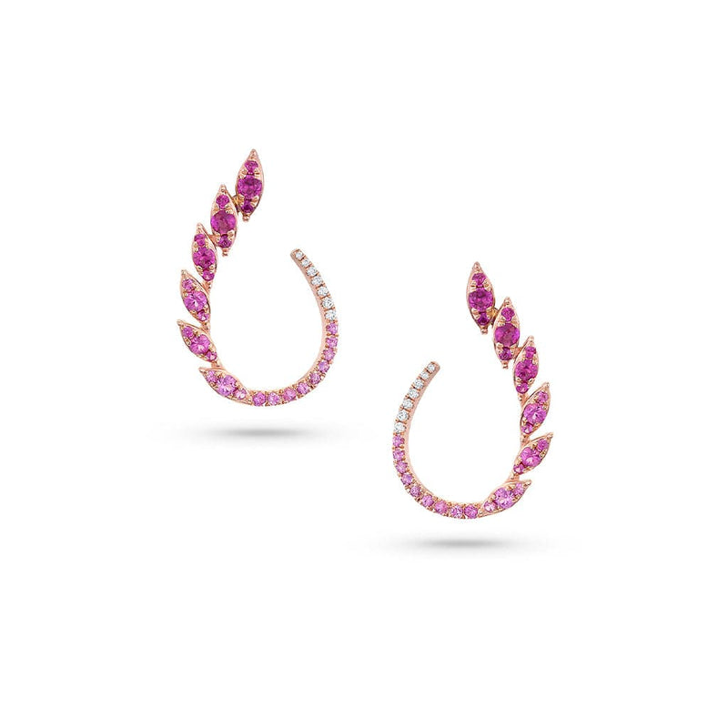 14KT Rose Gold Pink Sapphire Diamond Open Pear Shape Earrings
