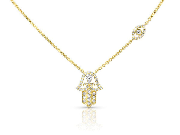 18kt Yellow Gold Diamond Hamsa Necklace 