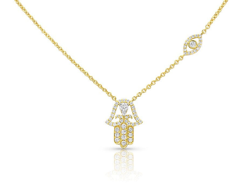 18kt Yellow Gold Diamond Hamsa Necklace 