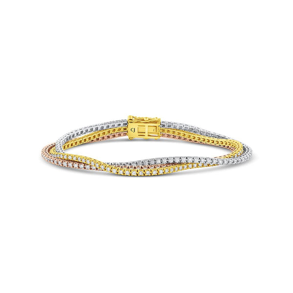 18k Gold Tri-Color 2.88ctw Diamond Tennis Bracelet