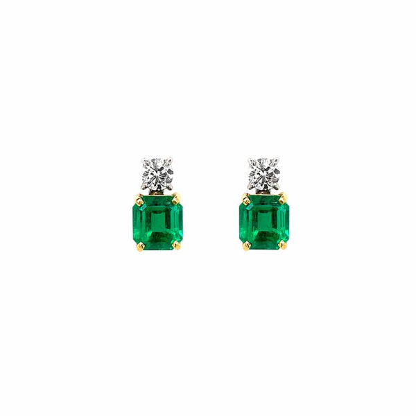 Platinum Yellow Gold 2.42ctw Columbia Emerald and Diamond Earrings
