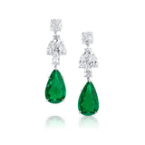 18k White Gold 14.04ctw Colombian Emerald Diamond Drop Earrings, Gubelin Certified