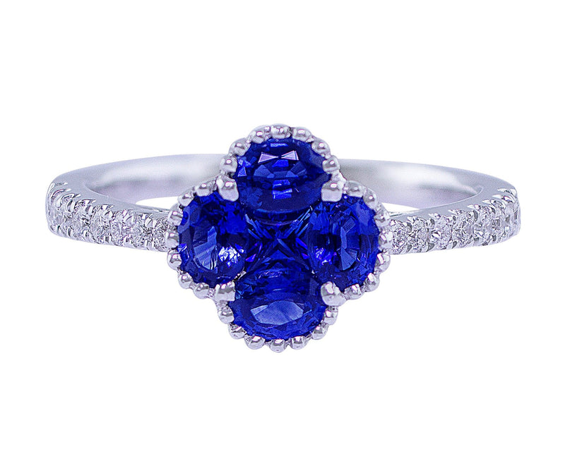 Qautrefoil Sapphire Ring in 18k white gold