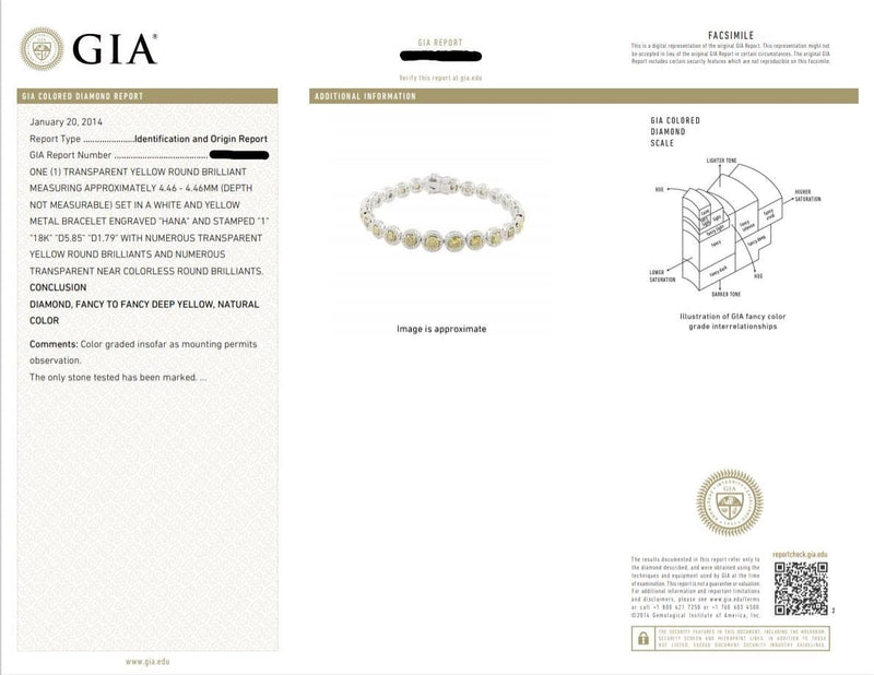 18k White Gold Natural Fancy Yellow and White Diamond Bracelet, GIA Certified