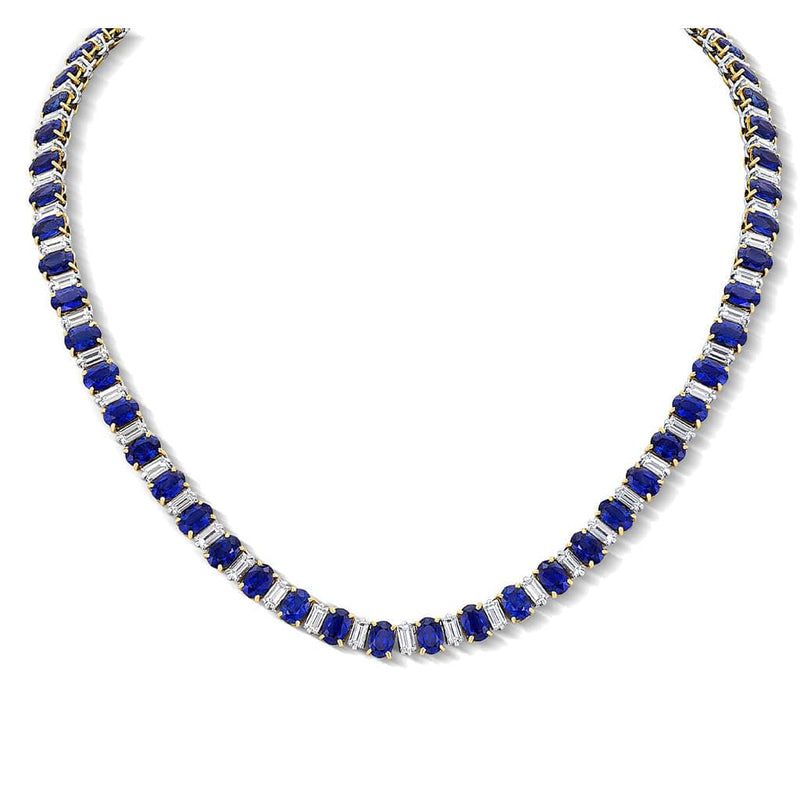 Platinum Oval Sapphire Diamond Necklace