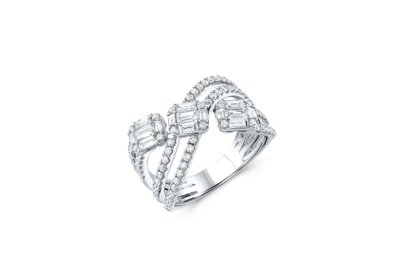 18KT WHITE GOLD DIAMOND WAVEY "X" CLUSTER RING