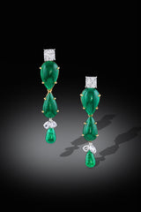 Rivière 18K Gold Cabochon Emerald and Diamond Drop Earrings