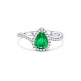 18k White Gold Diamond and Pear-Shaped Emerald Ring