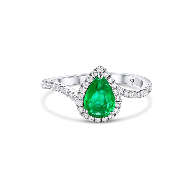 18k White Gold Diamond and Pear-Shaped Emerald Ring