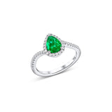 18k White Gold Diamond and Pear-Shaped Emerald Ring