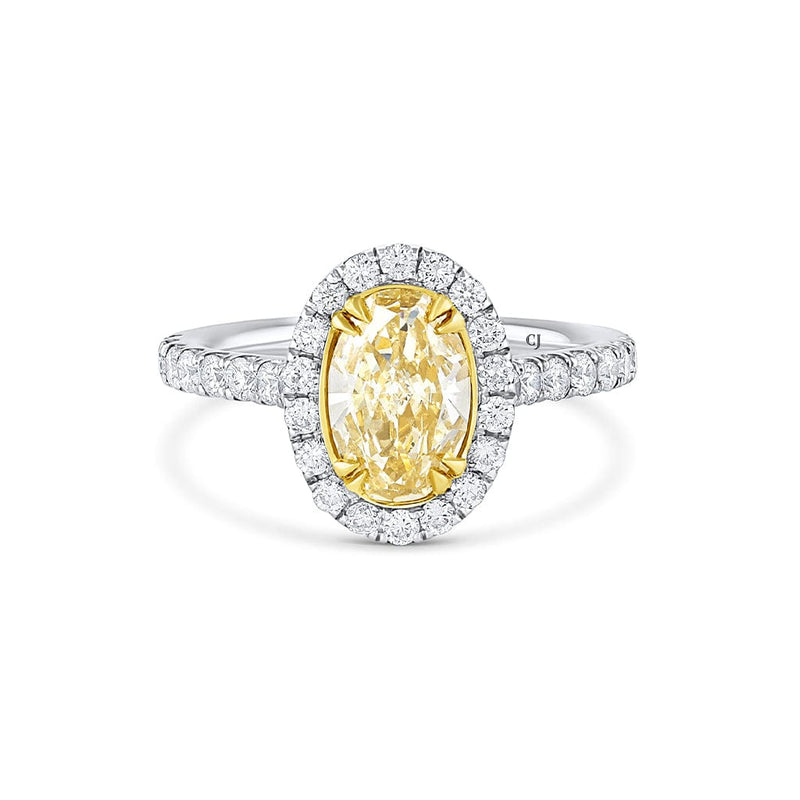 18k Gold 1.08ct Oval Fancy Yellow Diamond Ring, GIA Certified