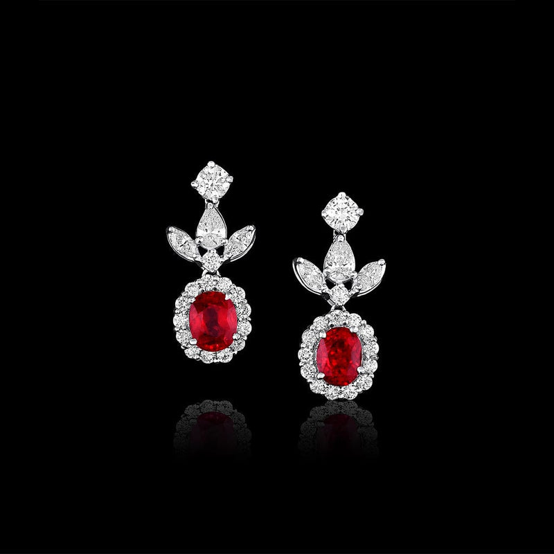 Platinum Burmese Ruby Diamond Necklace and Earring Set, Gubelin certified