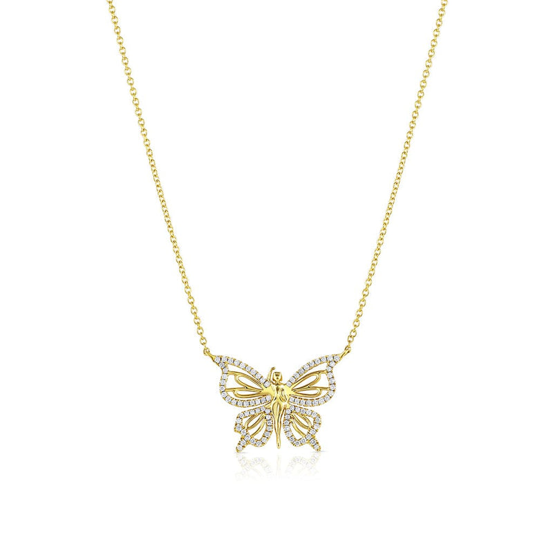 18k Yellow Gold 0.19ctw Diamond Butterfly Necklace
