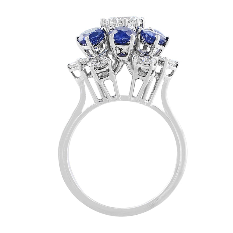 Estate High Set Sapphire Diamond Flower Ring