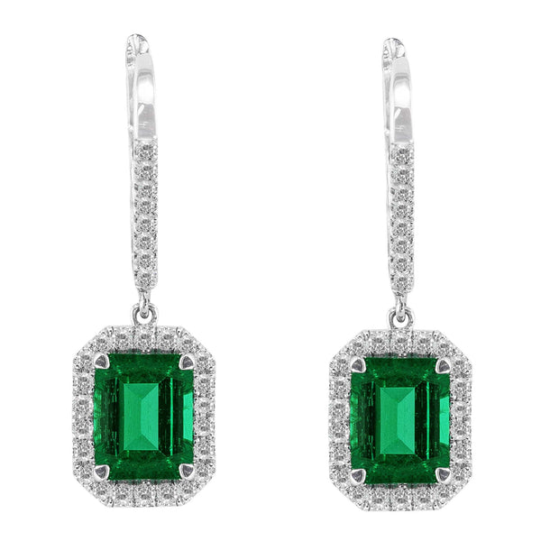 Emerald Cut Emerald Diamond Drop Earrings