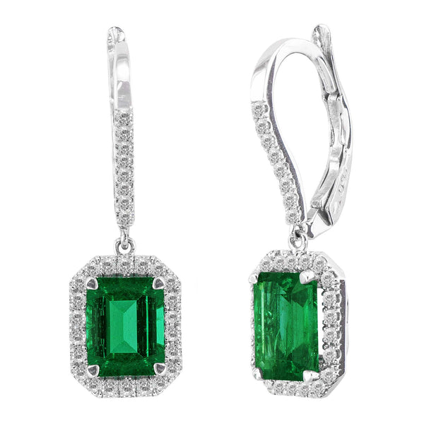 Emerald Cut Emerald Diamond Drop Earrings