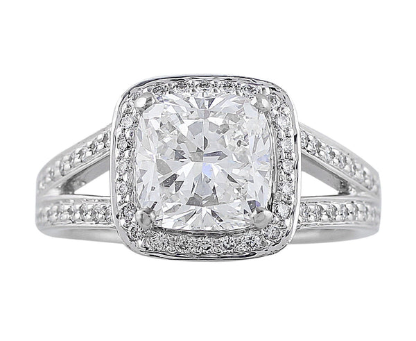 2ct Cushion Cut Riviera Diamond Ring, center diamond GIA-certified