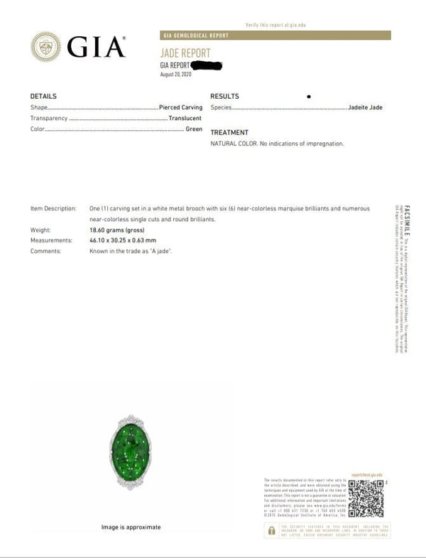 Platinum Carved Jade Diamond Eagle Pin, GIA Certified