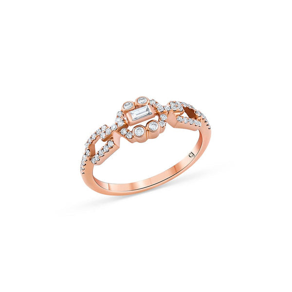 18K Rose Gold Diamond Link Motif Ring