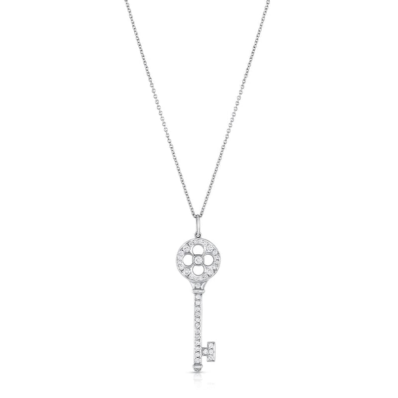 Tiffany & Co. Platinum Diamond 1.5" Rose Key Pendant Necklace - Estate