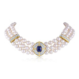 Van Cleef & Arpels Platinum 18k Yellow Gold Sapphire Pearl Necklace