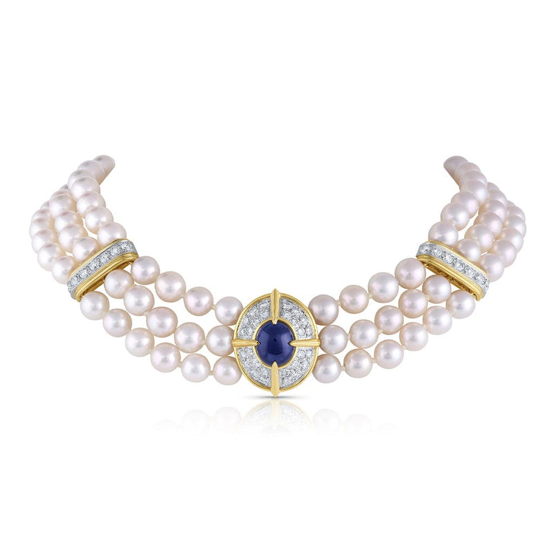 Van Cleef & Arpels Platinum 18k Yellow Gold Sapphire Pearl Necklace