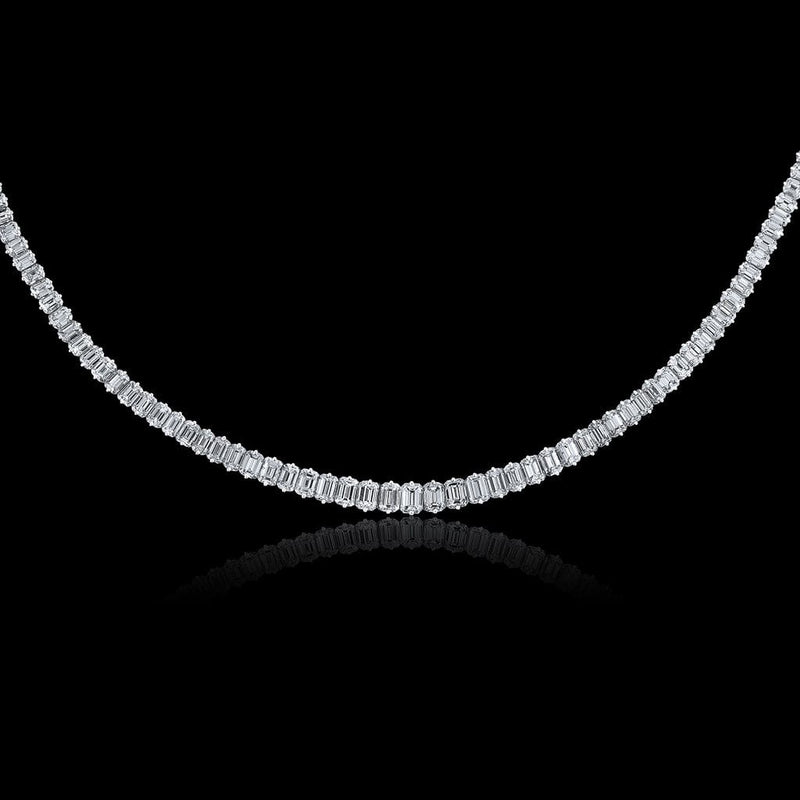 Estate 18k White Gold 37.26ctw Graduated Emerald-Cut Diamond Necklace