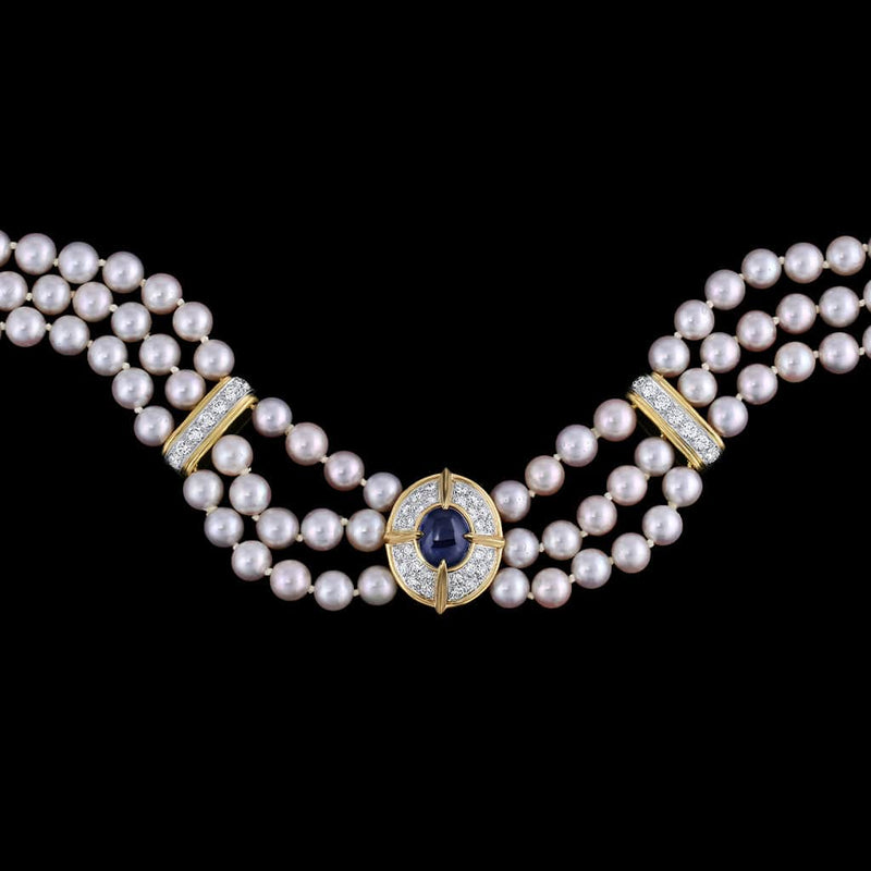 Van Cleef & Arpels Platinum 18k Yellow Gold Sapphire Pearl Necklace