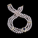 Van Cleef & Arpels Platinum 18k Yellow Gold Sapphire Pearl Necklace