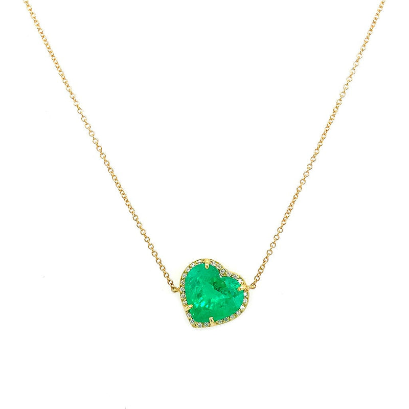 18K Yellow Gold 4.34ct Emerald Heart Shaped Necklace