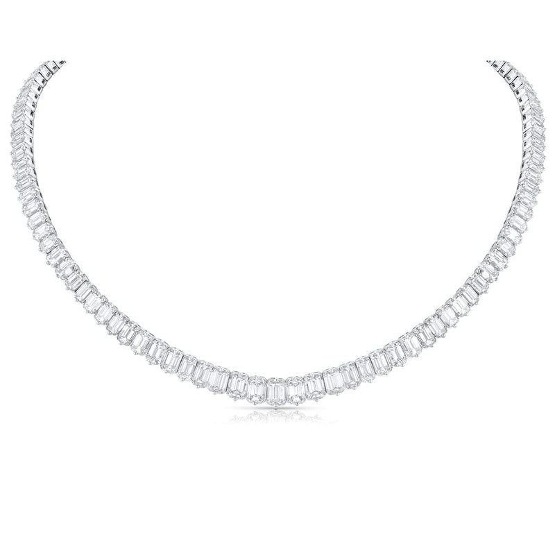 Estate 18k White Gold 37.26ctw Graduated Emerald-Cut Diamond Necklace