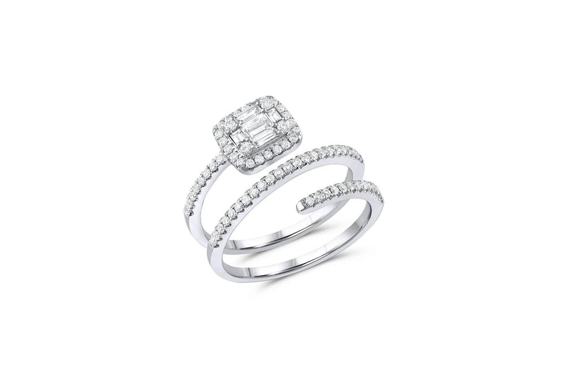 18KT WHITE GOLD DOUBLE SPIRAL PAVE DIAMOND RING