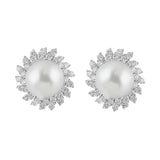 Estate 18k White Gold Pearl Diamond Earrings