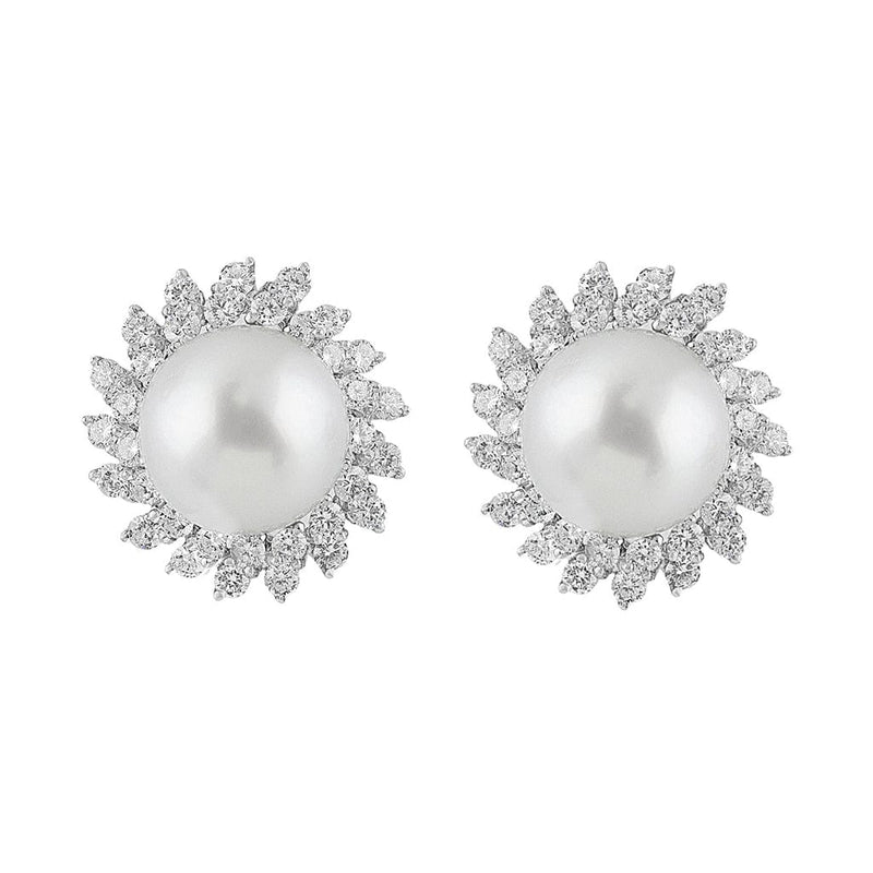 Estate 18k White Gold Pearl Diamond Earrings