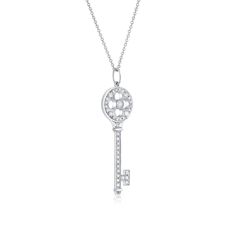 Tiffany & Co. Platinum Diamond 1.5" Rose Key Pendant Necklace - Estate