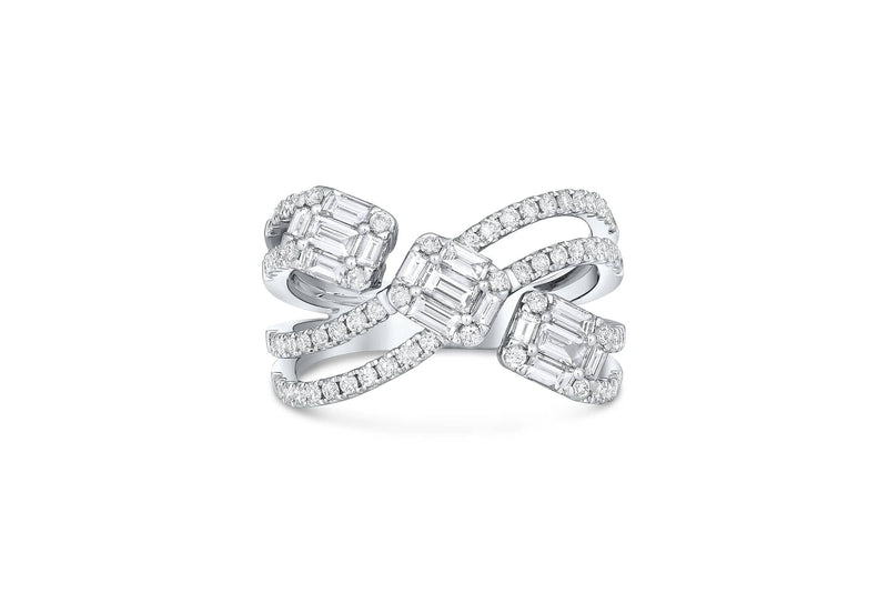 18KT WHITE GOLD DIAMOND WAVEY "X" CLUSTER RING