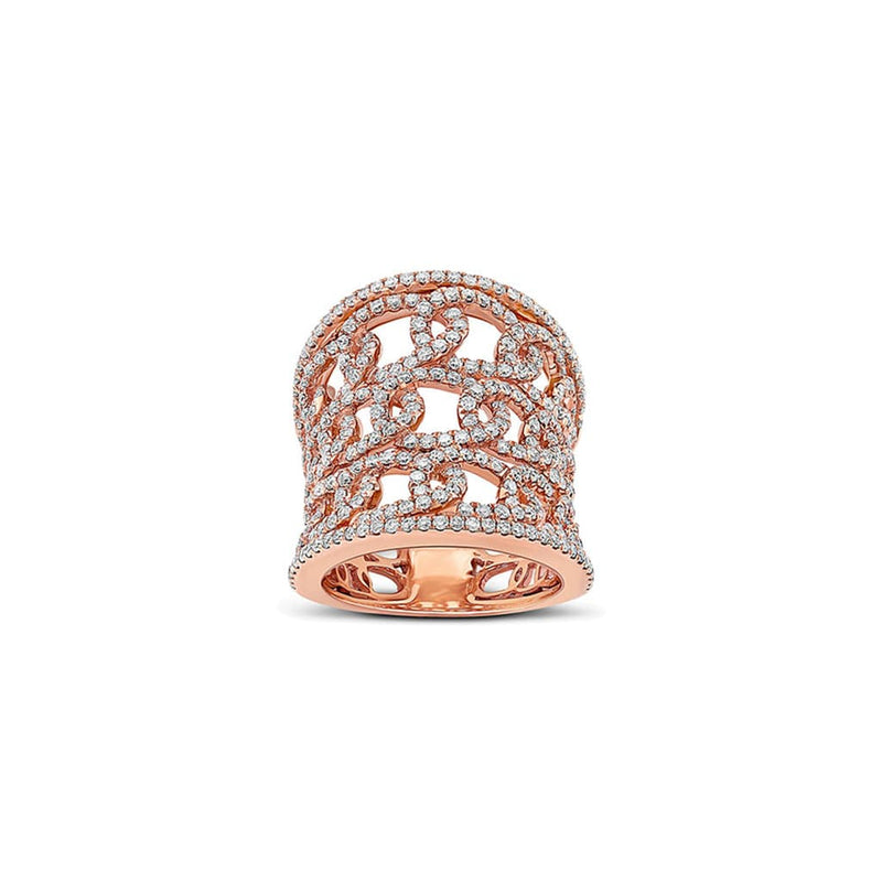 18K Rose Gold 1.85ctw Diamond Wide 3 Row Chain Ring