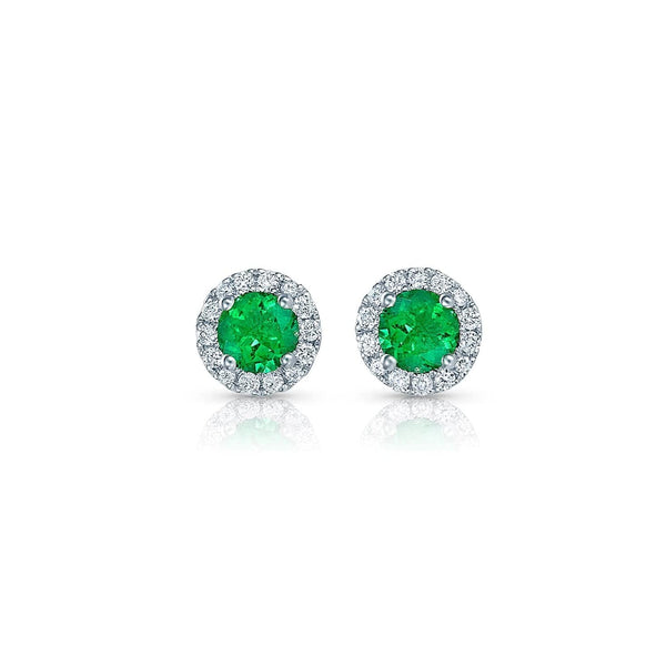 Round Brilliant Emerald and Diamond Studs