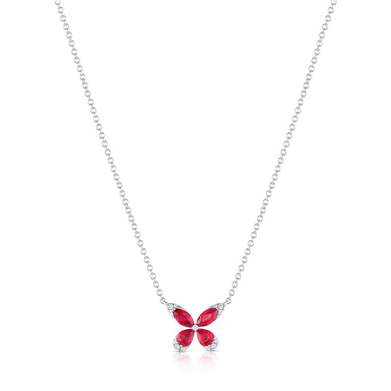 18k White Gold 1.10ctw Ruby Diamond Butterfly Necklace