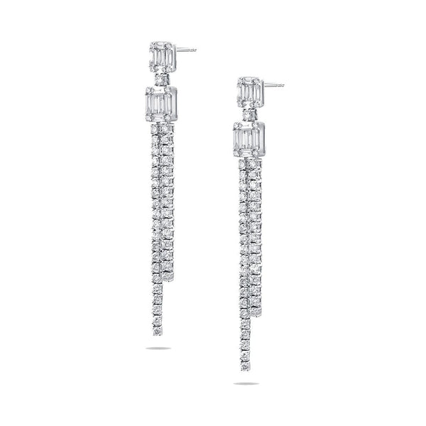 18k White Gold Diamond Drop Double Long Earrings