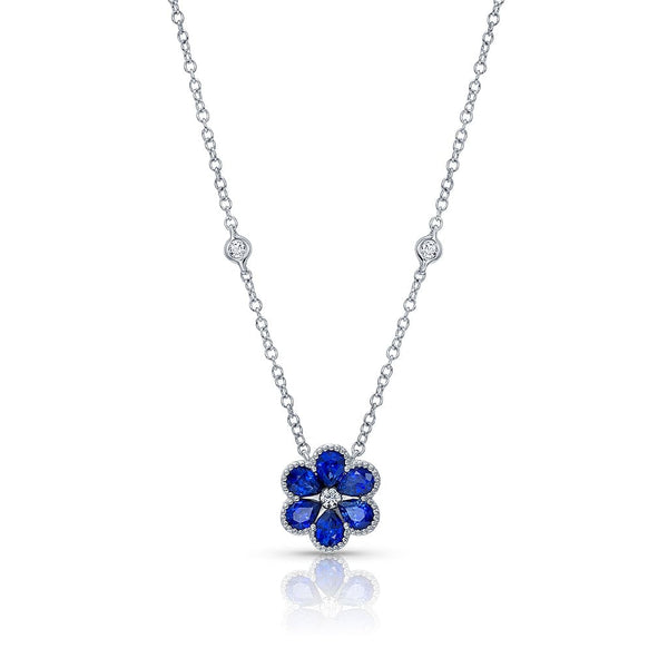 18k White Gold Sapphire Flower Necklace