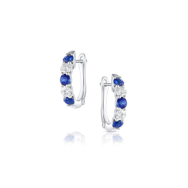 18k White Gold Sapphire Diamond Hoop Earrings