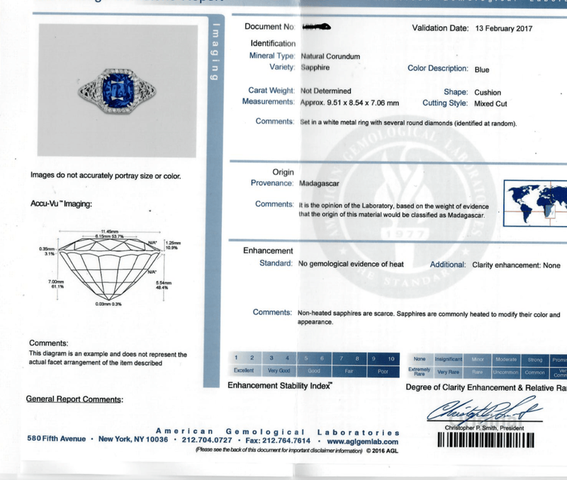 Rivière Platinum 5.08CT Unheated Sapphire Ring,  AGL Certified