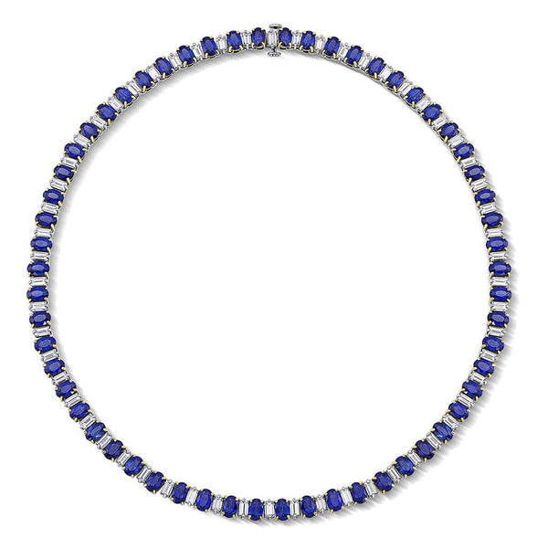 Platinum Oval Sapphire Diamond Necklace